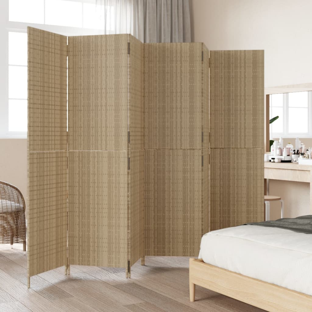 Kamerscherm 6 panelen poly rattan beige is nu te koop bij PeponiXL, paradijselijk wonen!