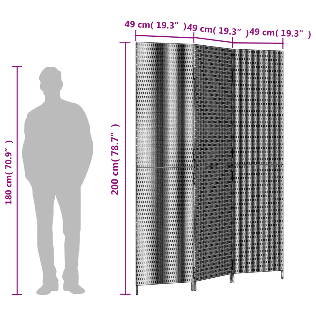 Kamerscherm 3 panelen poly rattan bruin is nu te koop bij PeponiXL, paradijselijk wonen!