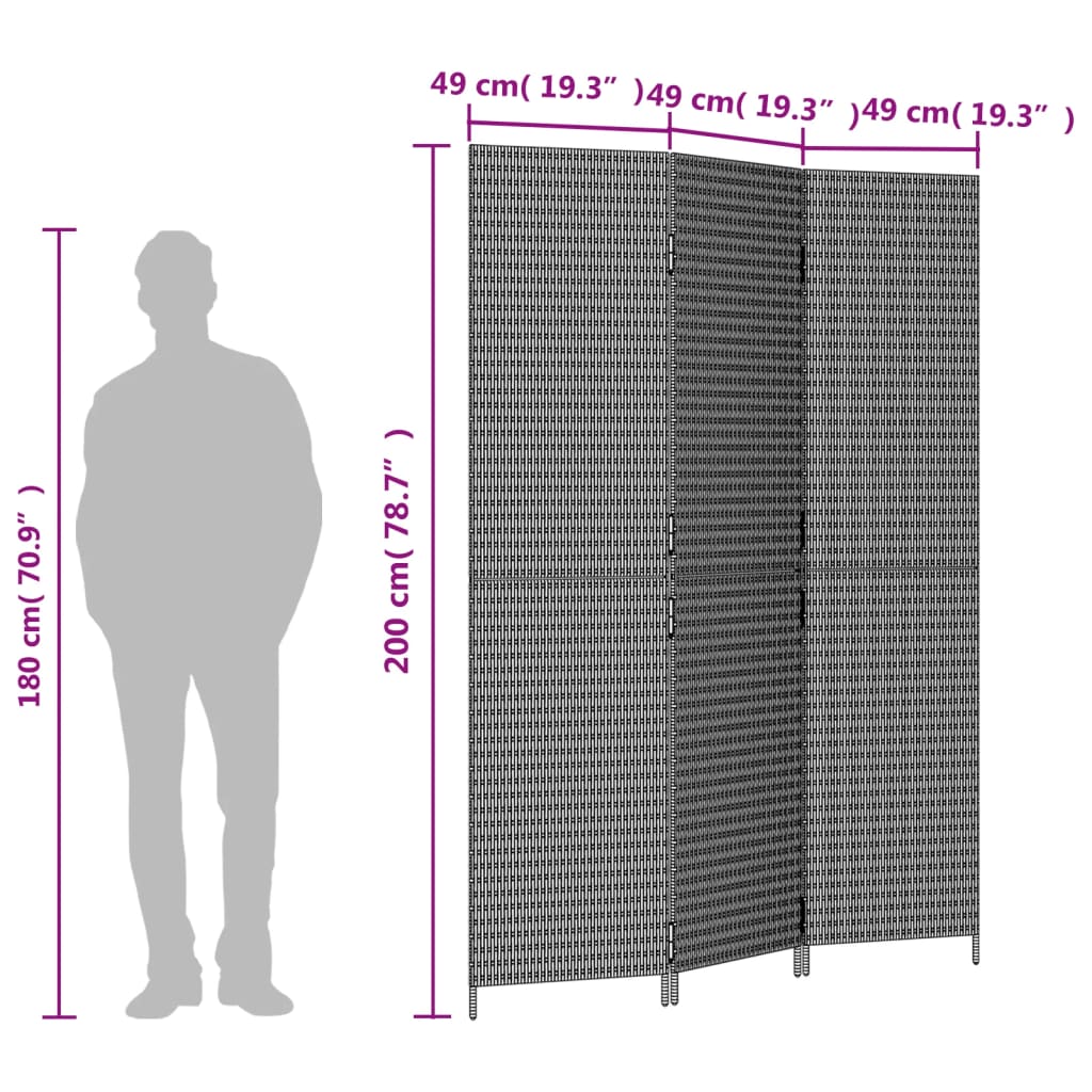 Kamerscherm 3 panelen poly rattan grijs is nu te koop bij PeponiXL, paradijselijk wonen!