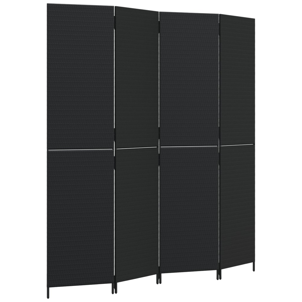 Kamerscherm 4 panelen poly rattan zwart is nu te koop bij PeponiXL, paradijselijk wonen!