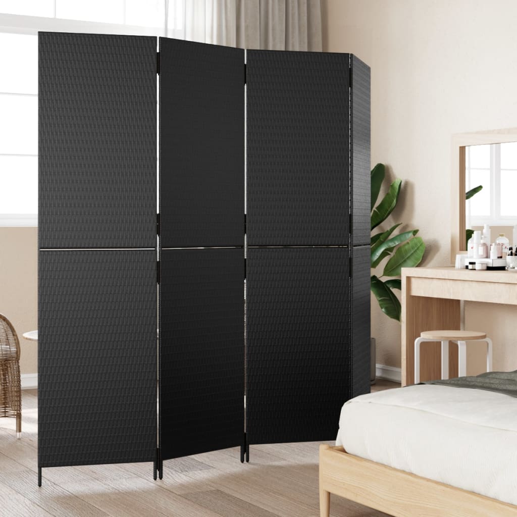 Kamerscherm 4 panelen poly rattan zwart is nu te koop bij PeponiXL, paradijselijk wonen!