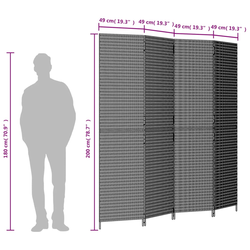 Kamerscherm 4 panelen poly rattan bruin is nu te koop bij PeponiXL, paradijselijk wonen!