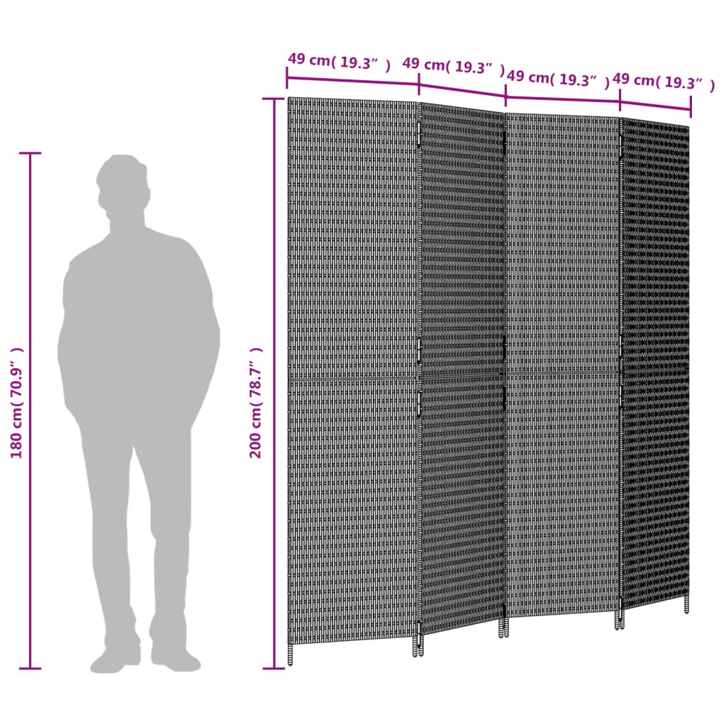 Kamerscherm 4 panelen poly rattan grijs is nu te koop bij PeponiXL, paradijselijk wonen!