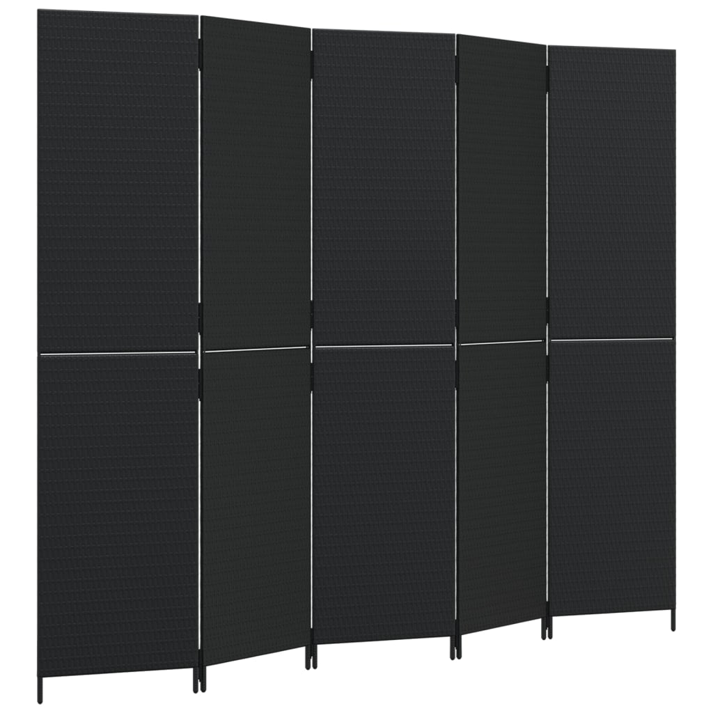 Kamerscherm 5 panelen poly rattan zwart is nu te koop bij PeponiXL, paradijselijk wonen!