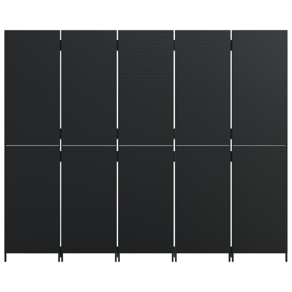 Kamerscherm 5 panelen poly rattan zwart is nu te koop bij PeponiXL, paradijselijk wonen!