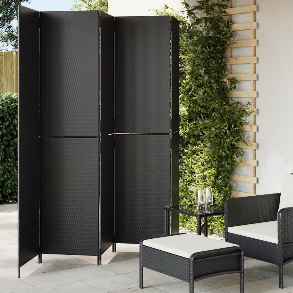 Kamerscherm 5 panelen poly rattan zwart is nu te koop bij PeponiXL, paradijselijk wonen!