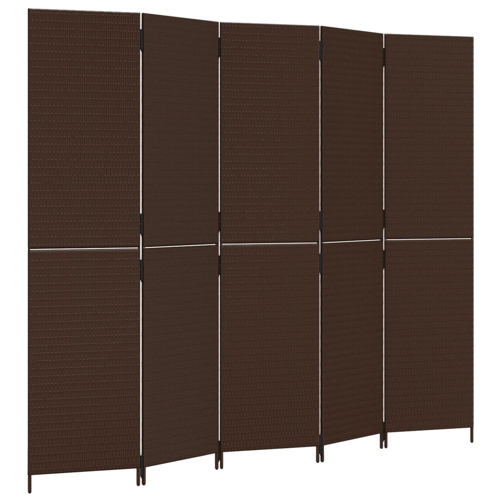 Kamerscherm 5 panelen poly rattan bruin is nu te koop bij PeponiXL, paradijselijk wonen!