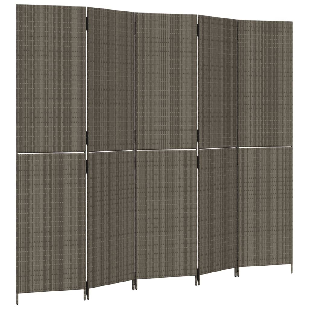 Kamerscherm 5 panelen poly rattan grijs is nu te koop bij PeponiXL, paradijselijk wonen!