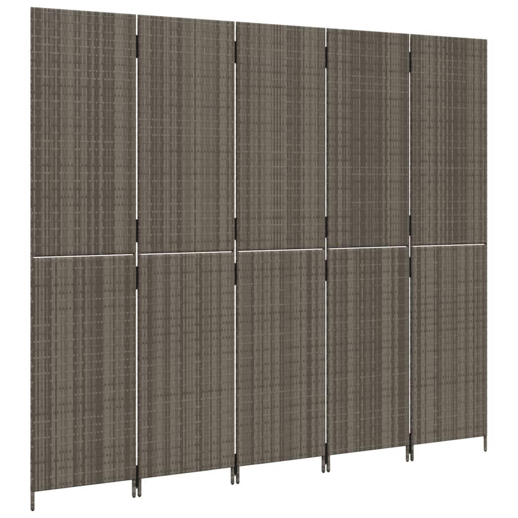 Kamerscherm 5 panelen poly rattan grijs is nu te koop bij PeponiXL, paradijselijk wonen!