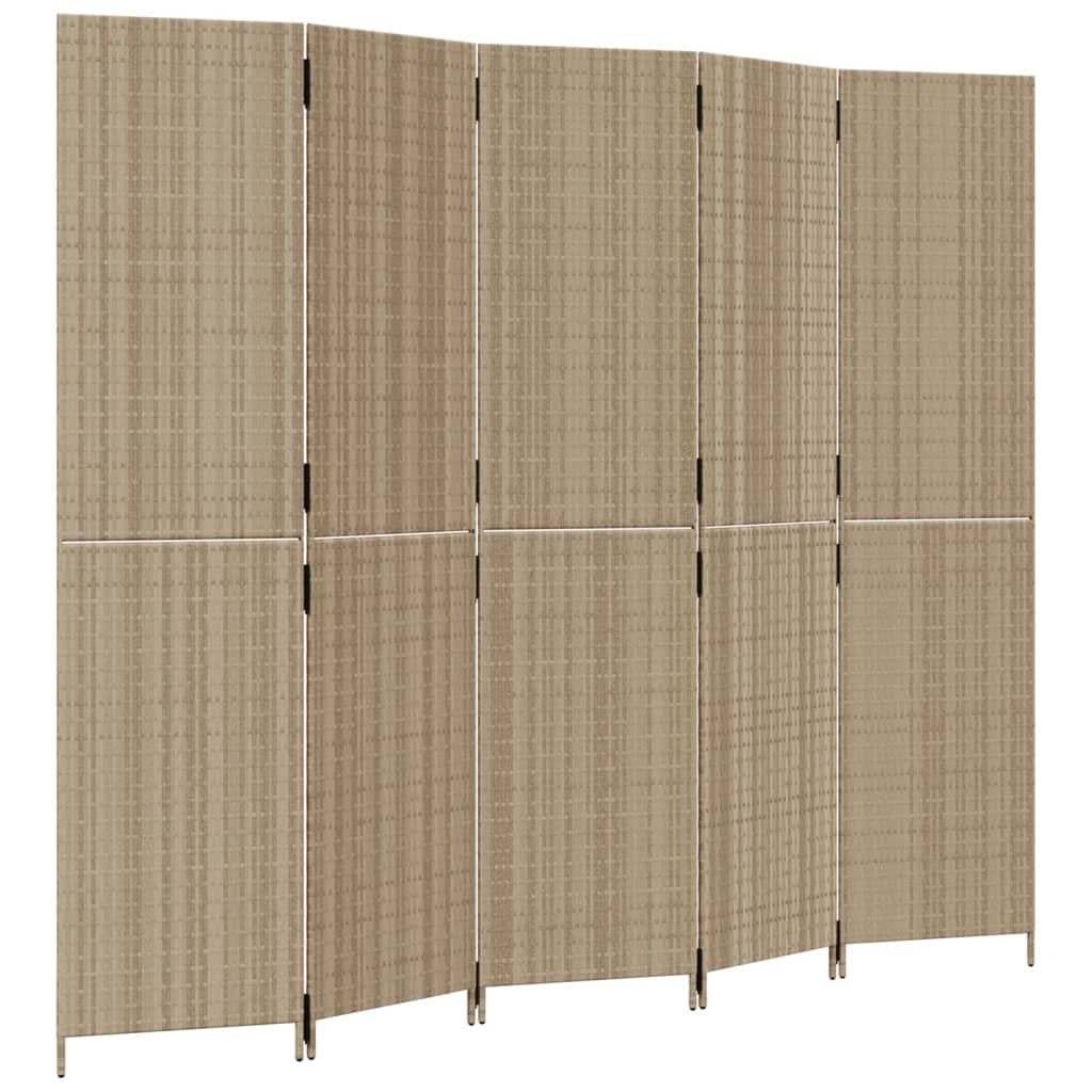 Kamerscherm 5 panelen poly rattan beige is nu te koop bij PeponiXL, paradijselijk wonen!