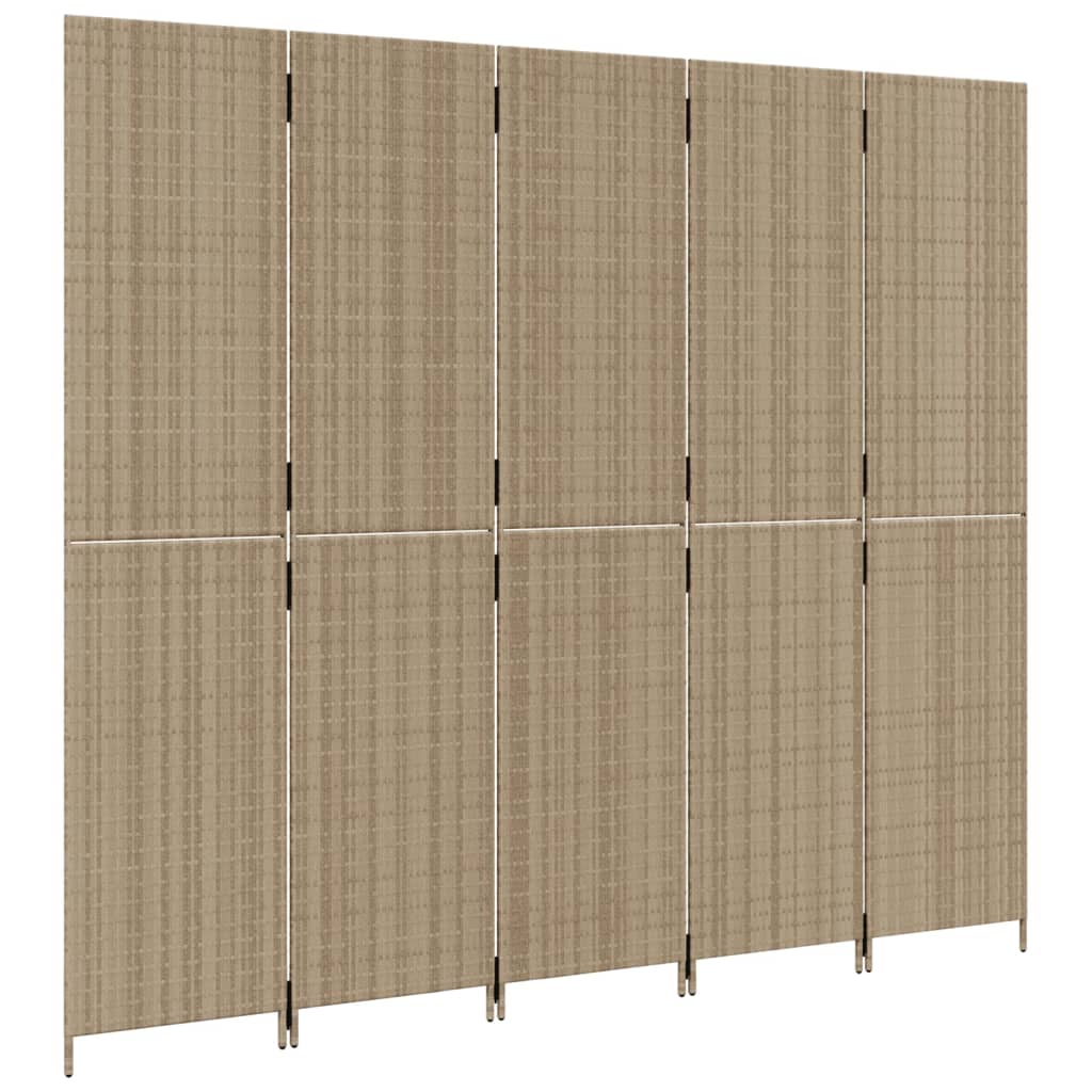 Kamerscherm 5 panelen poly rattan beige is nu te koop bij PeponiXL, paradijselijk wonen!