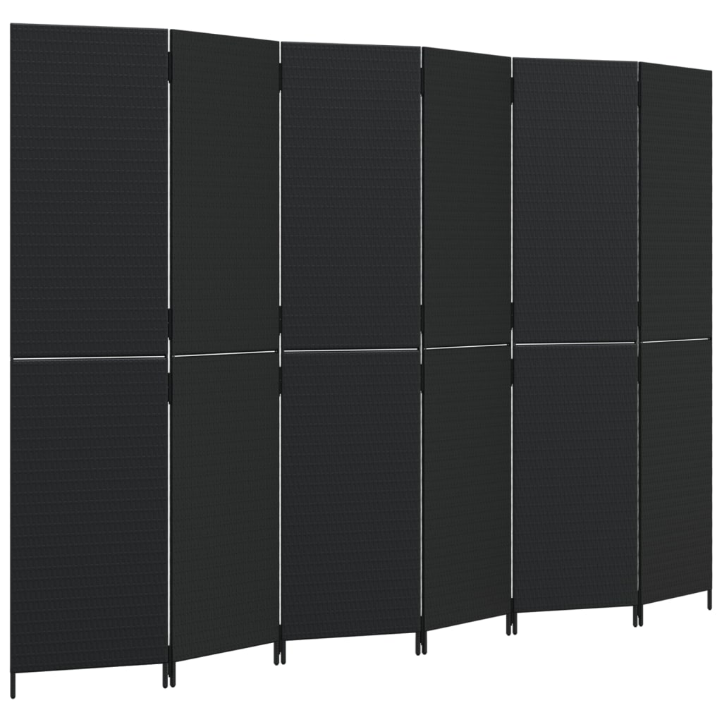 Kamerscherm 6 panelen poly rattan zwart is nu te koop bij PeponiXL, paradijselijk wonen!