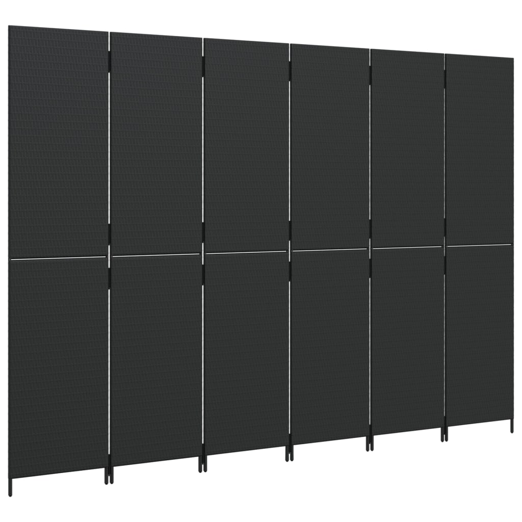 Kamerscherm 6 panelen poly rattan zwart is nu te koop bij PeponiXL, paradijselijk wonen!