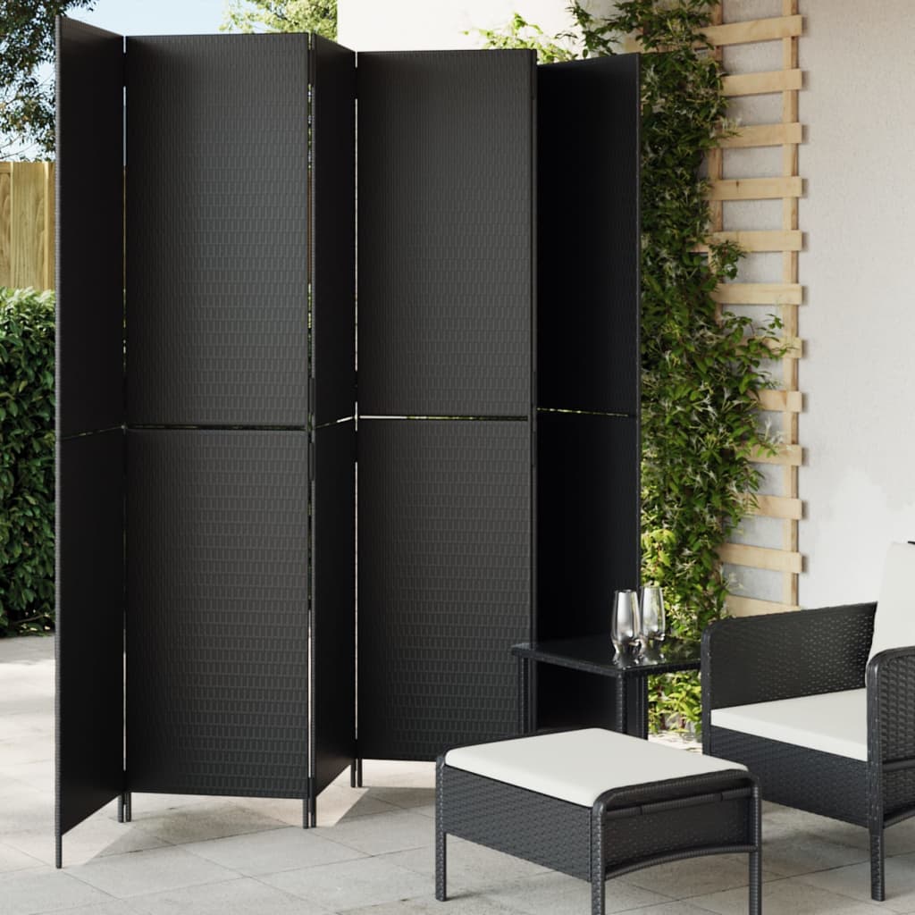 Kamerscherm 6 panelen poly rattan zwart is nu te koop bij PeponiXL, paradijselijk wonen!