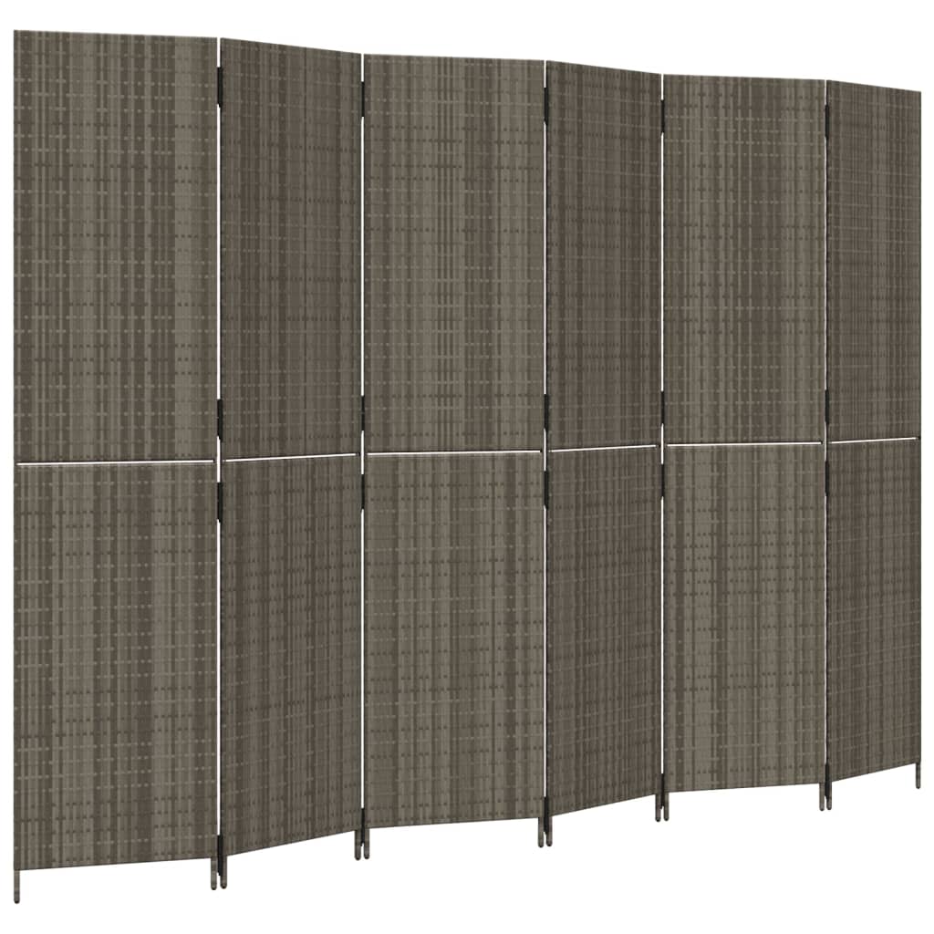 Kamerscherm 6 panelen poly rattan grijs is nu te koop bij PeponiXL, paradijselijk wonen!
