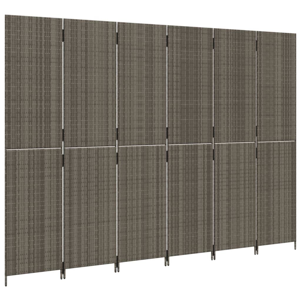 Kamerscherm 6 panelen poly rattan grijs is nu te koop bij PeponiXL, paradijselijk wonen!