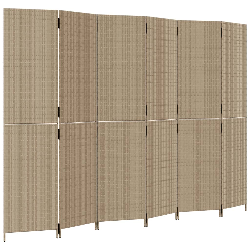 Kamerscherm 6 panelen poly rattan beige is nu te koop bij PeponiXL, paradijselijk wonen!