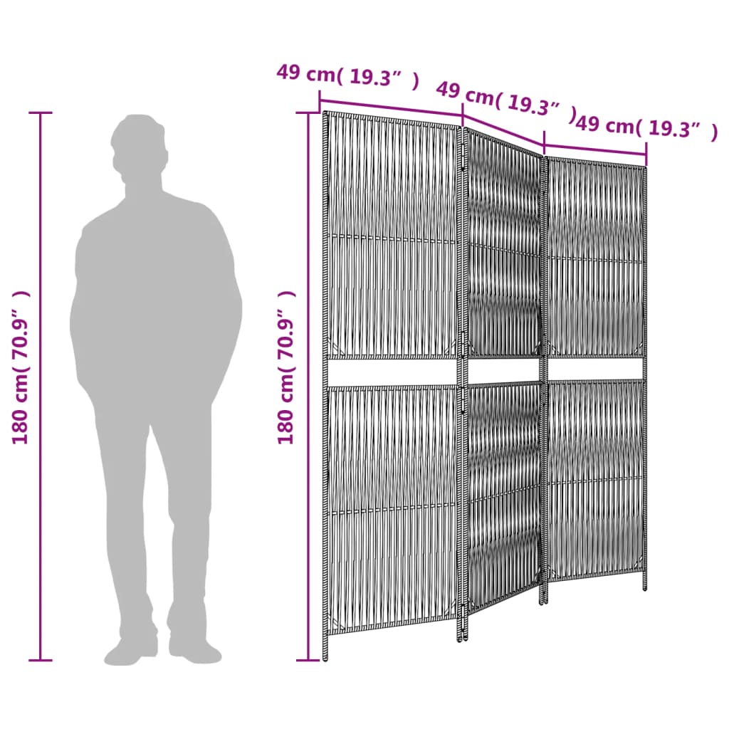 Kamerscherm 3 panelen poly rattan bruin is nu te koop bij PeponiXL, paradijselijk wonen!