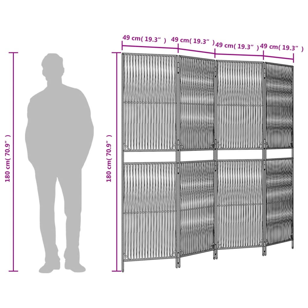 Kamerscherm 4 panelen poly rattan bruin is nu te koop bij PeponiXL, paradijselijk wonen!