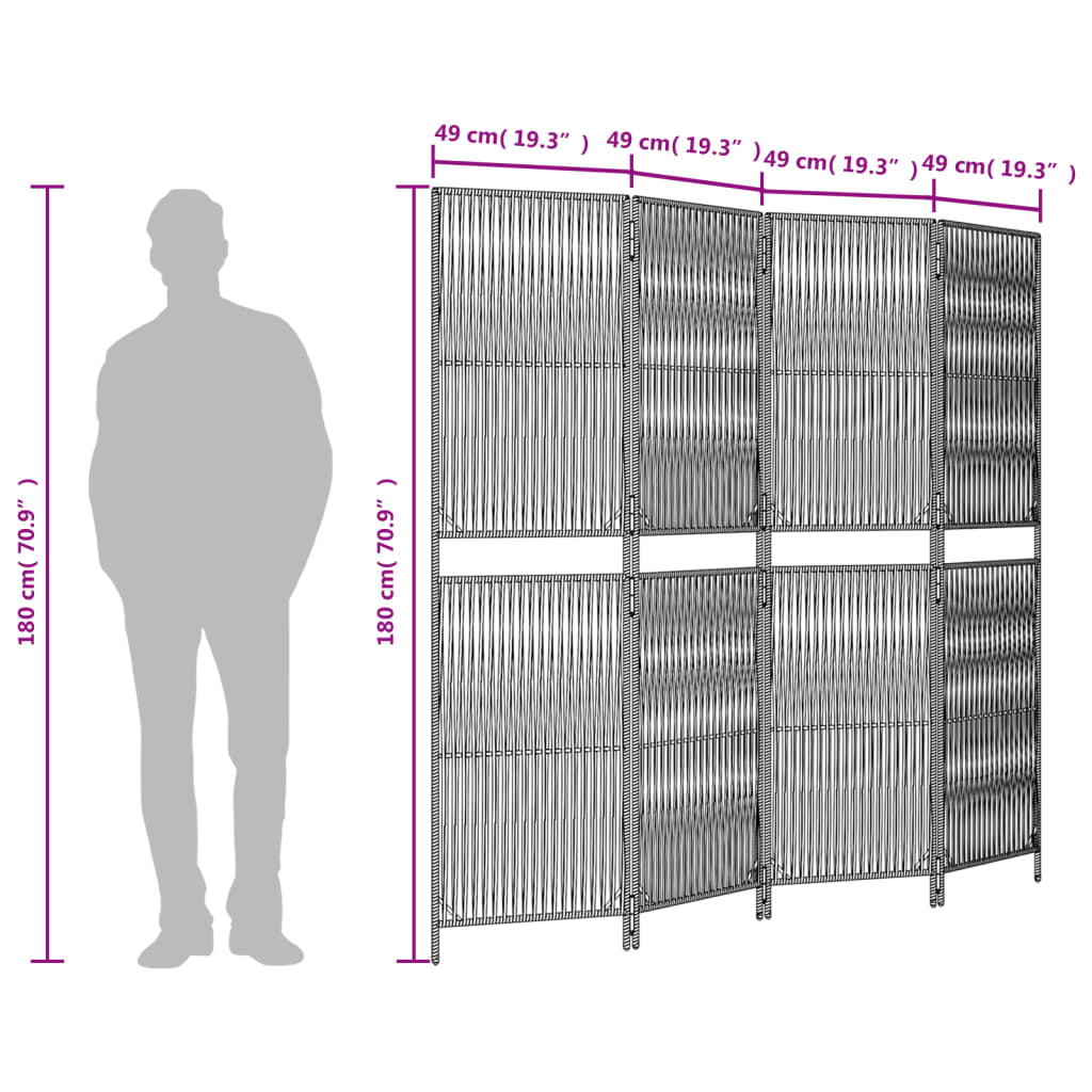 Kamerscherm 4 panelen poly rattan grijs is nu te koop bij PeponiXL, paradijselijk wonen!