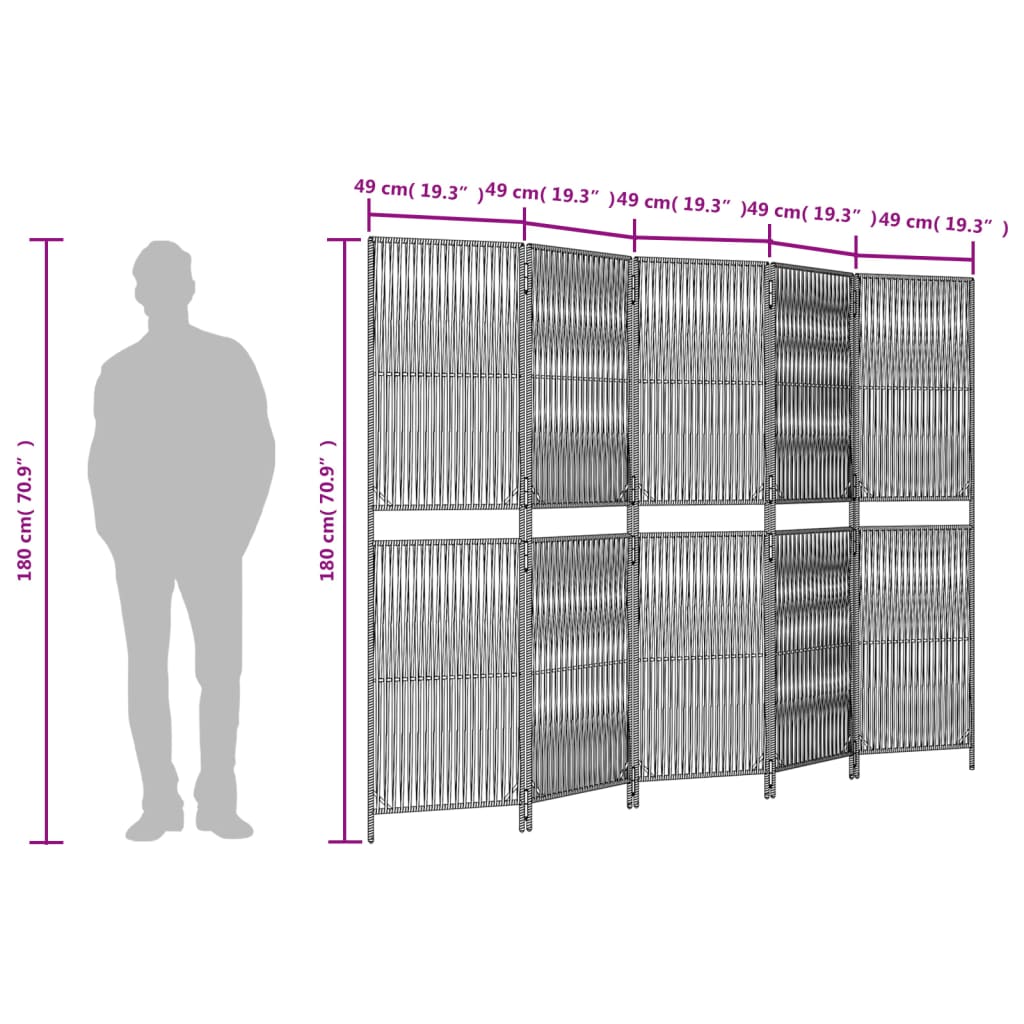 Kamerscherm 5 panelen poly rattan zwart is nu te koop bij PeponiXL, paradijselijk wonen!