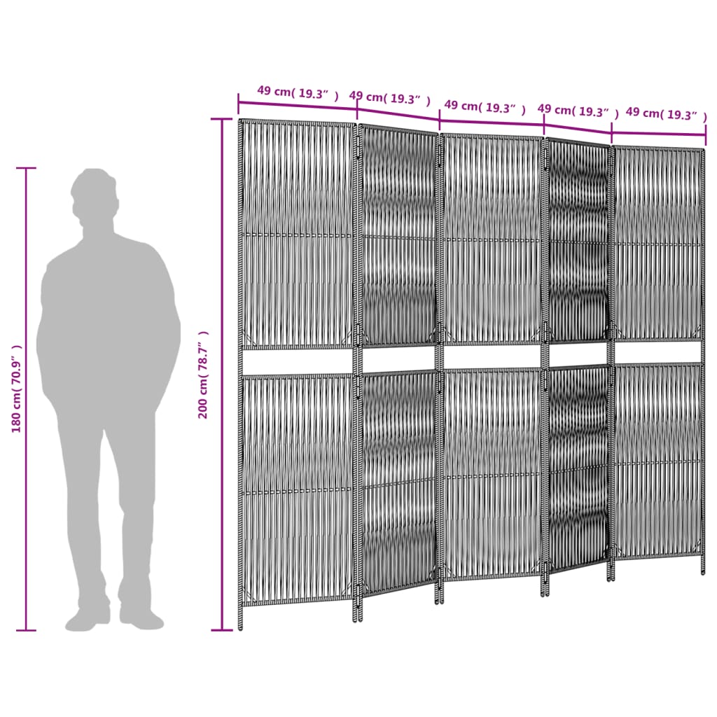 Kamerscherm 5 panelen poly rattan grijs is nu te koop bij PeponiXL, paradijselijk wonen!