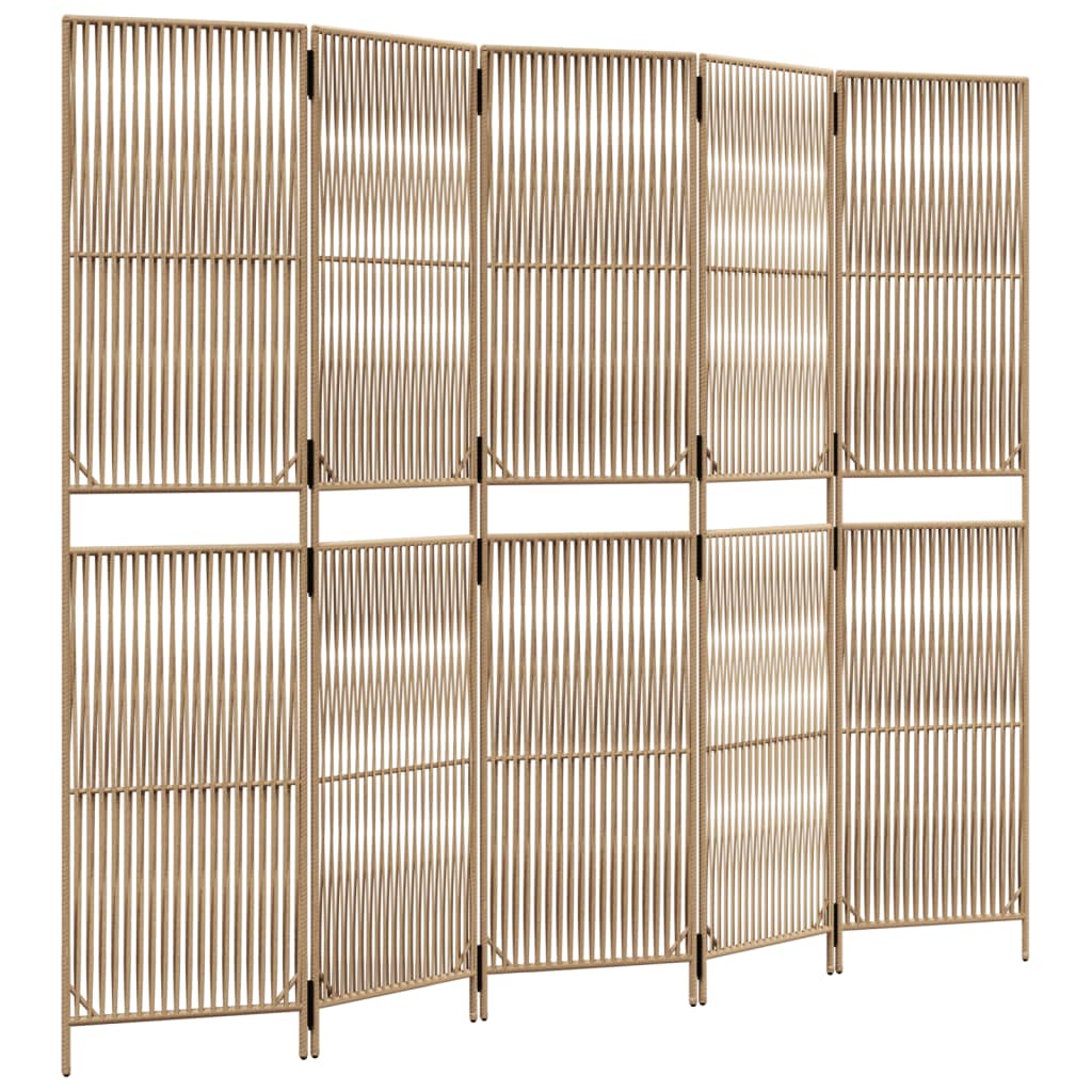 Kamerscherm 5 panelen poly rattan beige is nu te koop bij PeponiXL, paradijselijk wonen!