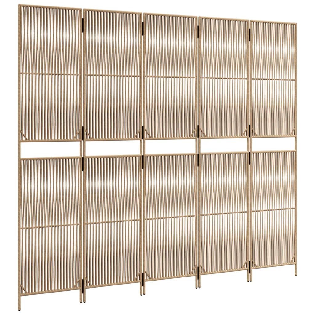 Kamerscherm 5 panelen poly rattan beige is nu te koop bij PeponiXL, paradijselijk wonen!