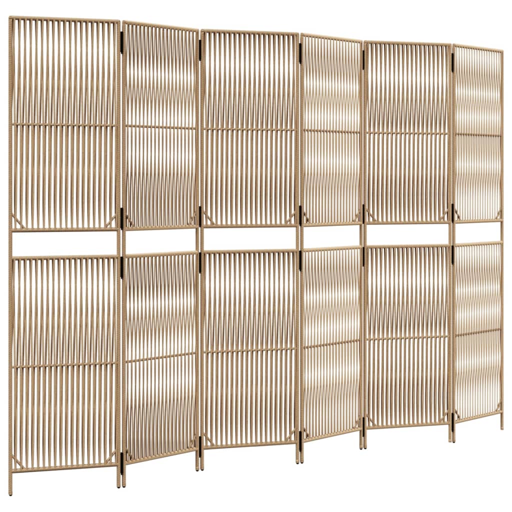 Kamerscherm 6 panelen poly rattan beige is nu te koop bij PeponiXL, paradijselijk wonen!