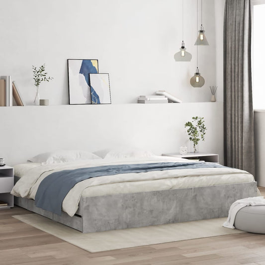 Bedframe met lades bewerkt hout betongrijs 180x200 cm is nu te koop bij PeponiXL, paradijselijk wonen!