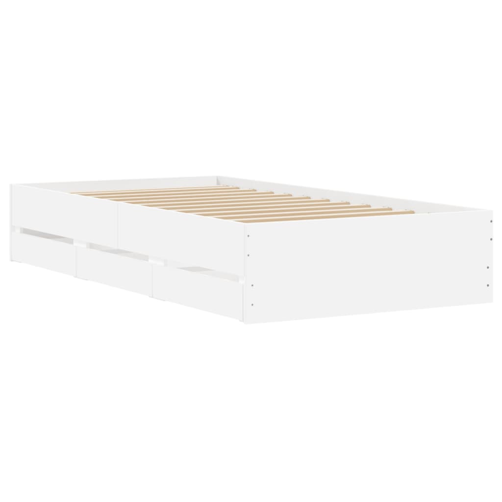 Bedframe met lades bewerkt hout wit 100x200 cm is nu te koop bij PeponiXL, paradijselijk wonen!