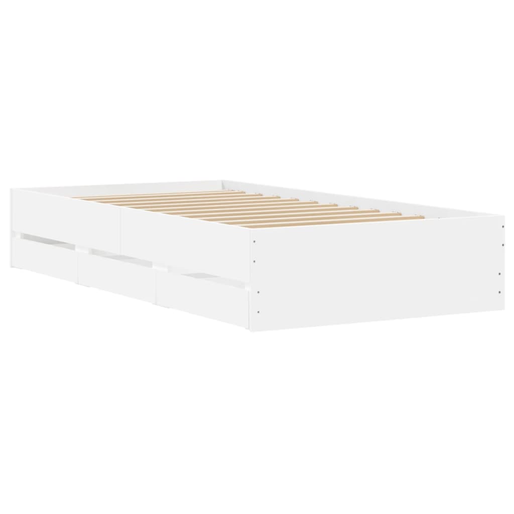 Bedframe met lades bewerkt hout wit 100x200 cm is nu te koop bij PeponiXL, paradijselijk wonen!