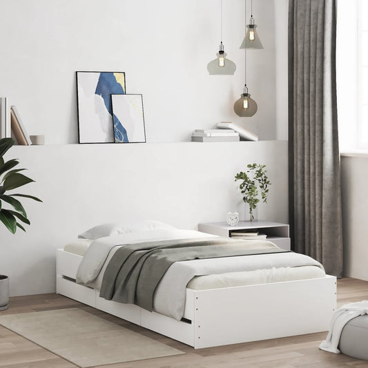 Bedframe met lades bewerkt hout wit 100x200 cm is nu te koop bij PeponiXL, paradijselijk wonen!