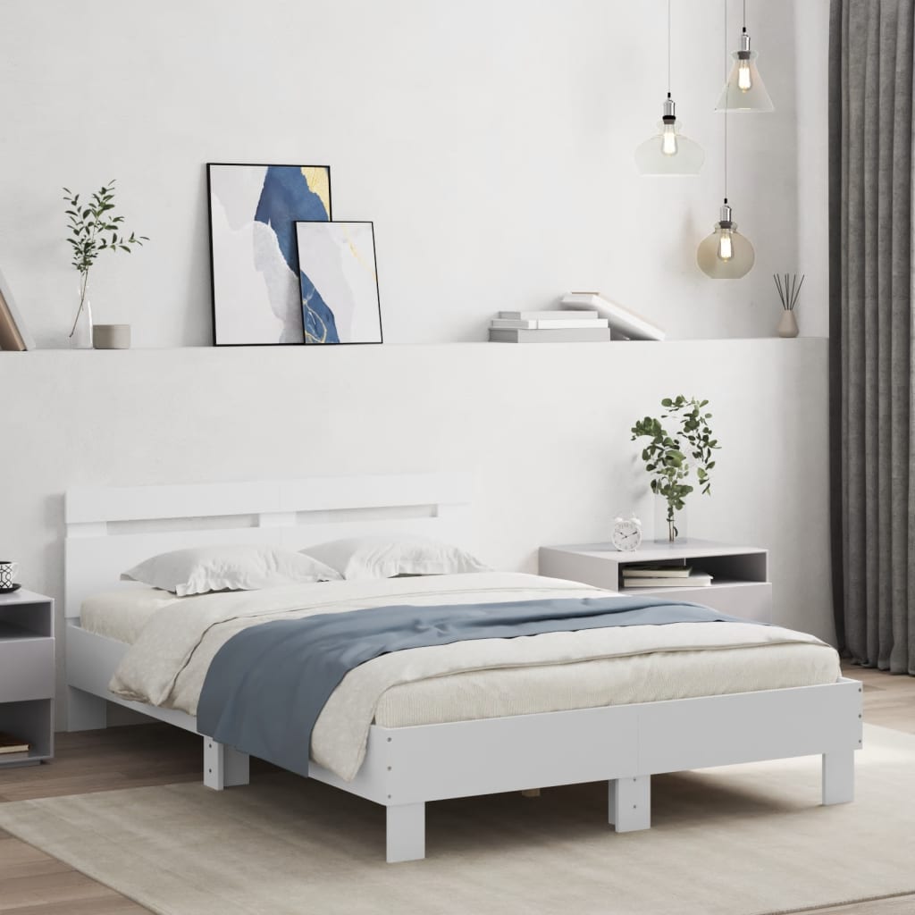 Bedframe met hoofdeinde bewerkt hout wit 120x190 cm is nu te koop bij PeponiXL, paradijselijk wonen!