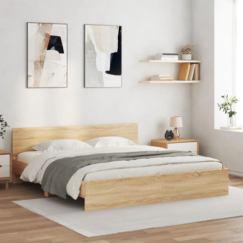 Bedframe met hoofdeinde sonoma eikenkleur 180x200 cm is nu te koop bij PeponiXL, paradijselijk wonen!