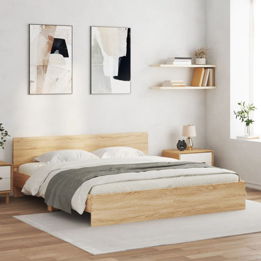 Bedframe met hoofdeinde sonoma eikenkleur 180x200 cm is nu te koop bij PeponiXL, paradijselijk wonen!