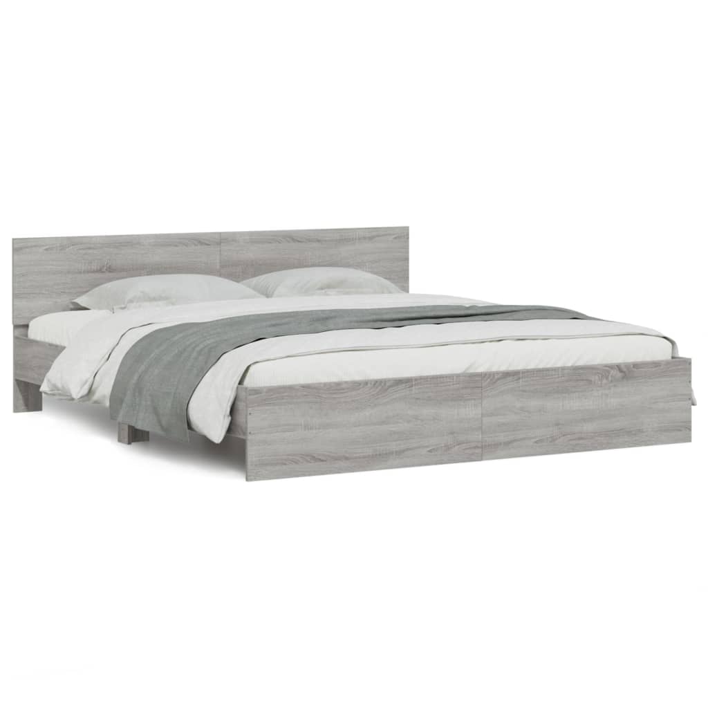 Bedframe met hoofdeinde grijs sonoma eikenkleurig 180x200 cm is nu te koop bij PeponiXL, paradijselijk wonen!