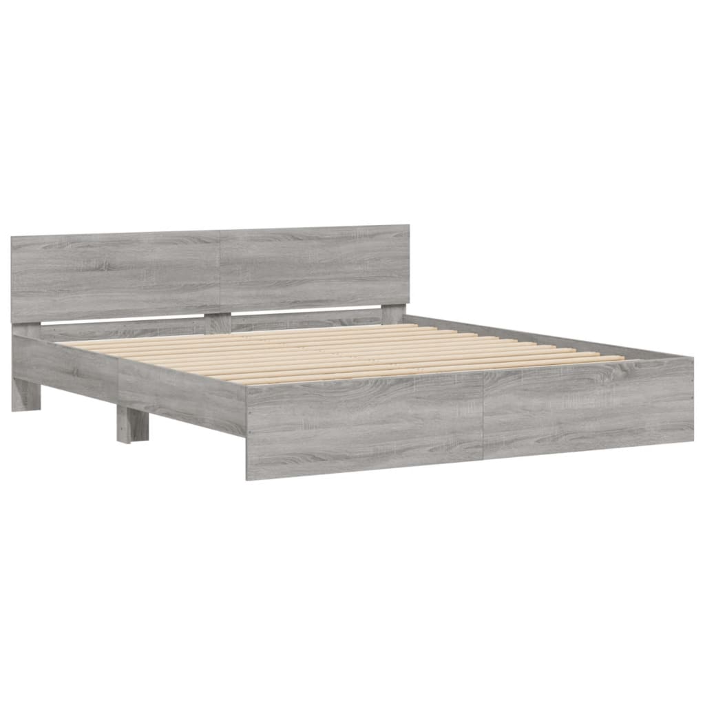 Bedframe met hoofdeinde grijs sonoma eikenkleurig 180x200 cm is nu te koop bij PeponiXL, paradijselijk wonen!