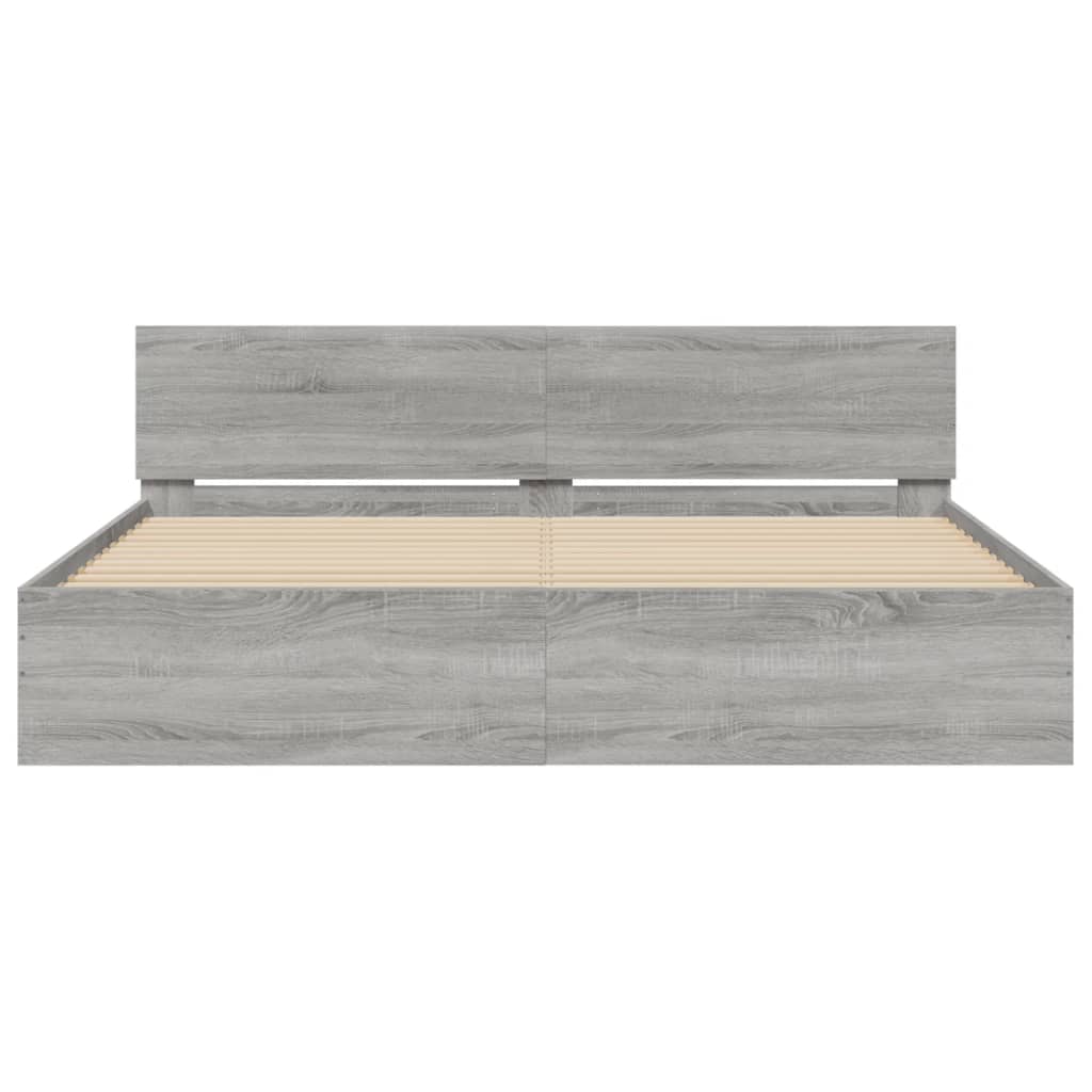 Bedframe met hoofdeinde grijs sonoma eikenkleurig 180x200 cm is nu te koop bij PeponiXL, paradijselijk wonen!