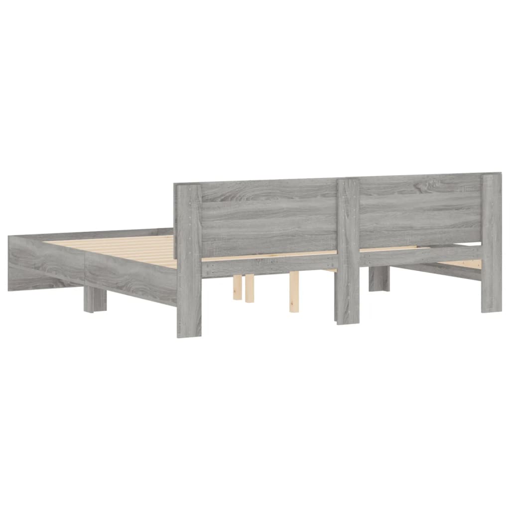 Bedframe met hoofdeinde grijs sonoma eikenkleurig 180x200 cm is nu te koop bij PeponiXL, paradijselijk wonen!