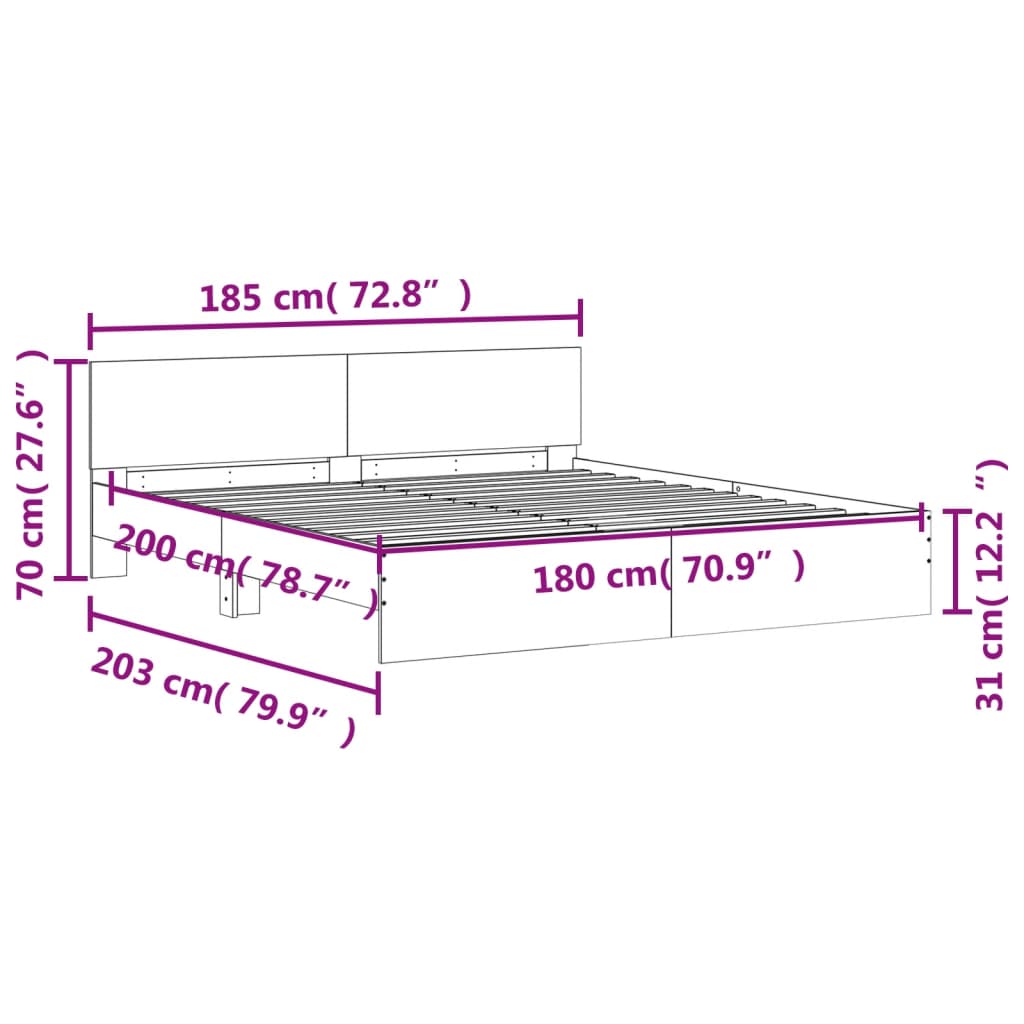 Bedframe met hoofdeinde grijs sonoma eikenkleurig 180x200 cm is nu te koop bij PeponiXL, paradijselijk wonen!
