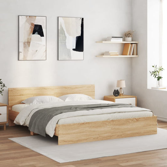 Bedframe met hoofdeinde sonoma eikenkleurig 160x200 cm is nu te koop bij PeponiXL, paradijselijk wonen!