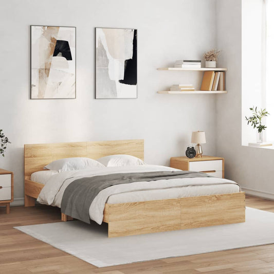 Bedframe met hoofdeinde sonoma eikenkleurig 150x200 cm is nu te koop bij PeponiXL, paradijselijk wonen!