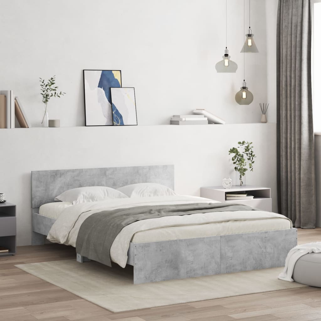 Bedframe met hoofdeinde betongrijs 140x200 cm is nu te koop bij PeponiXL, paradijselijk wonen!