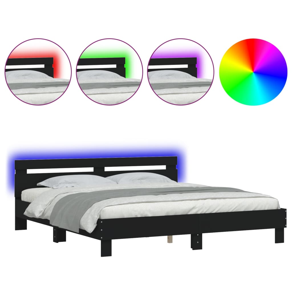Bedframe met hoofdeinde en LED zwart 180x200 cm is nu te koop bij PeponiXL, paradijselijk wonen!