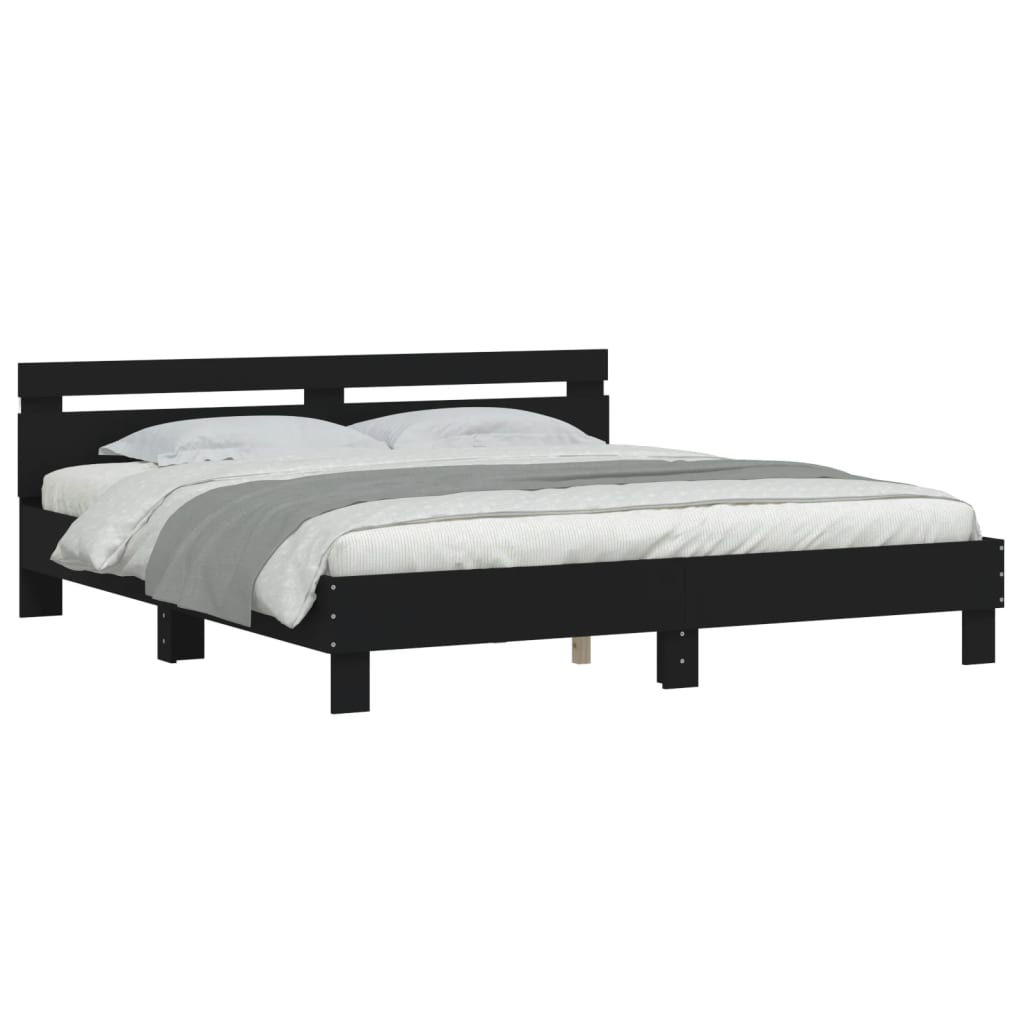 Bedframe met hoofdeinde en LED zwart 180x200 cm is nu te koop bij PeponiXL, paradijselijk wonen!