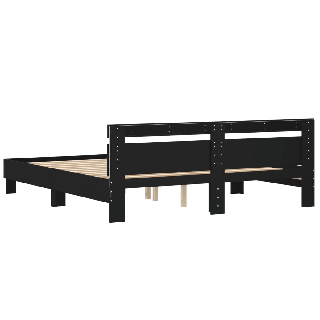 Bedframe met hoofdeinde en LED zwart 180x200 cm is nu te koop bij PeponiXL, paradijselijk wonen!