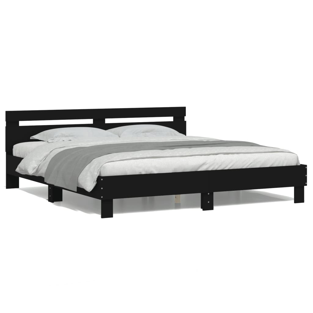 Bedframe met hoofdeinde en LED zwart 180x200 cm is nu te koop bij PeponiXL, paradijselijk wonen!