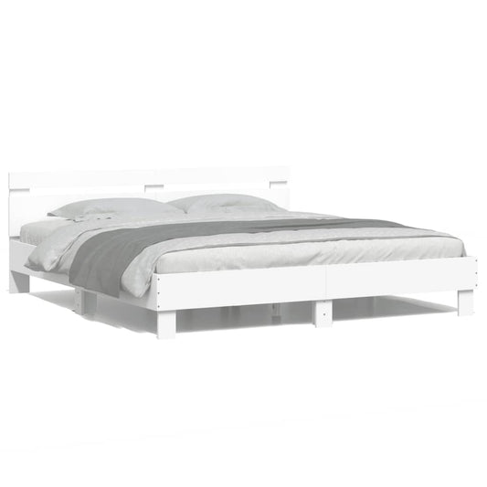 Bedframe met hoofdeinde en LED-verlichting wit 160x200 cm is nu te koop bij PeponiXL, paradijselijk wonen!