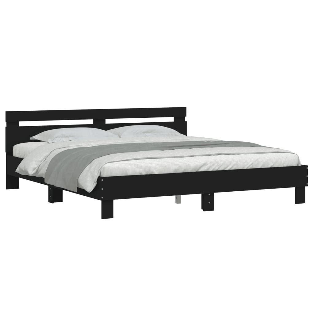 Bedframe met hoofdeinde en LED-verlichting zwart 160x200 cm is nu te koop bij PeponiXL, paradijselijk wonen!